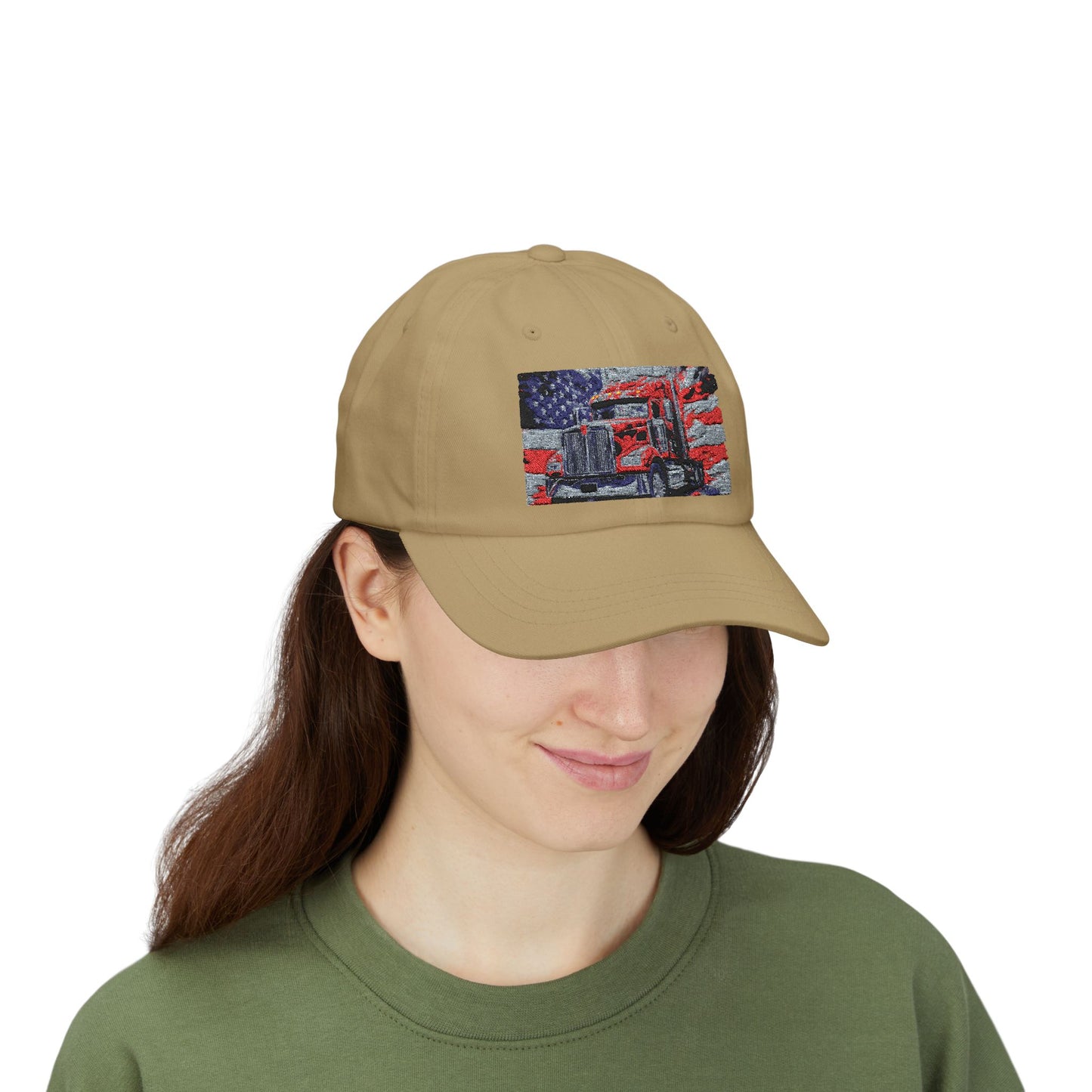 Patriotic Semi Truck Dad Cap — American Flag Trucker Hat for Truckers & USA Pride