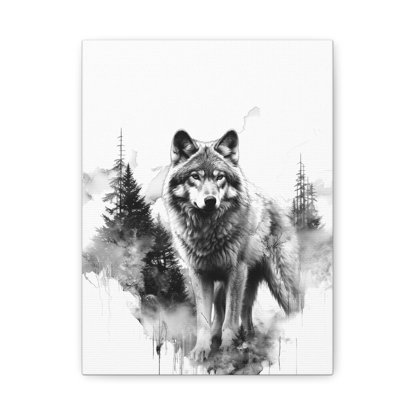 Wolf Canvas Wall Art — Black & White Forest Wolf Matte Stretched Canvas