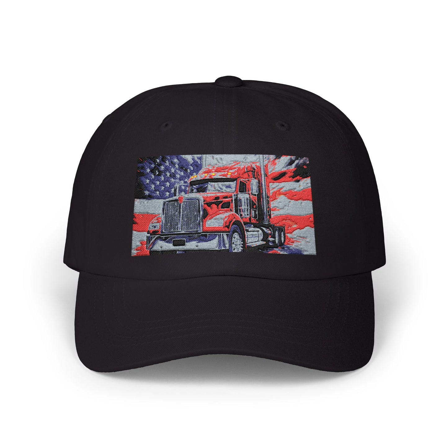 Patriotic Semi Truck Dad Cap — American Flag Trucker Hat for Truckers & USA Pride