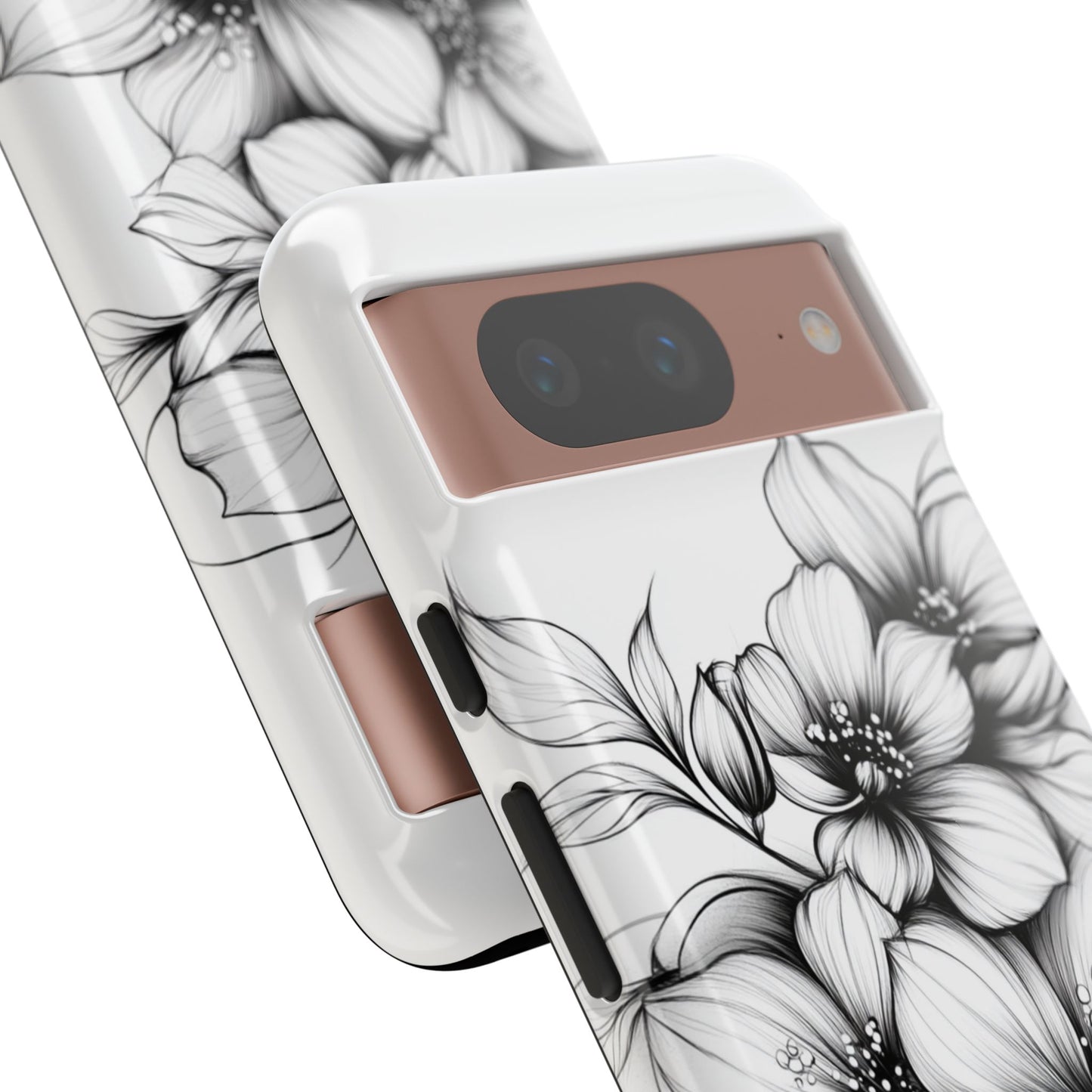 Floral Sketch Tough Case — Black & White Hand-Drawn Blossom Phone Cover
