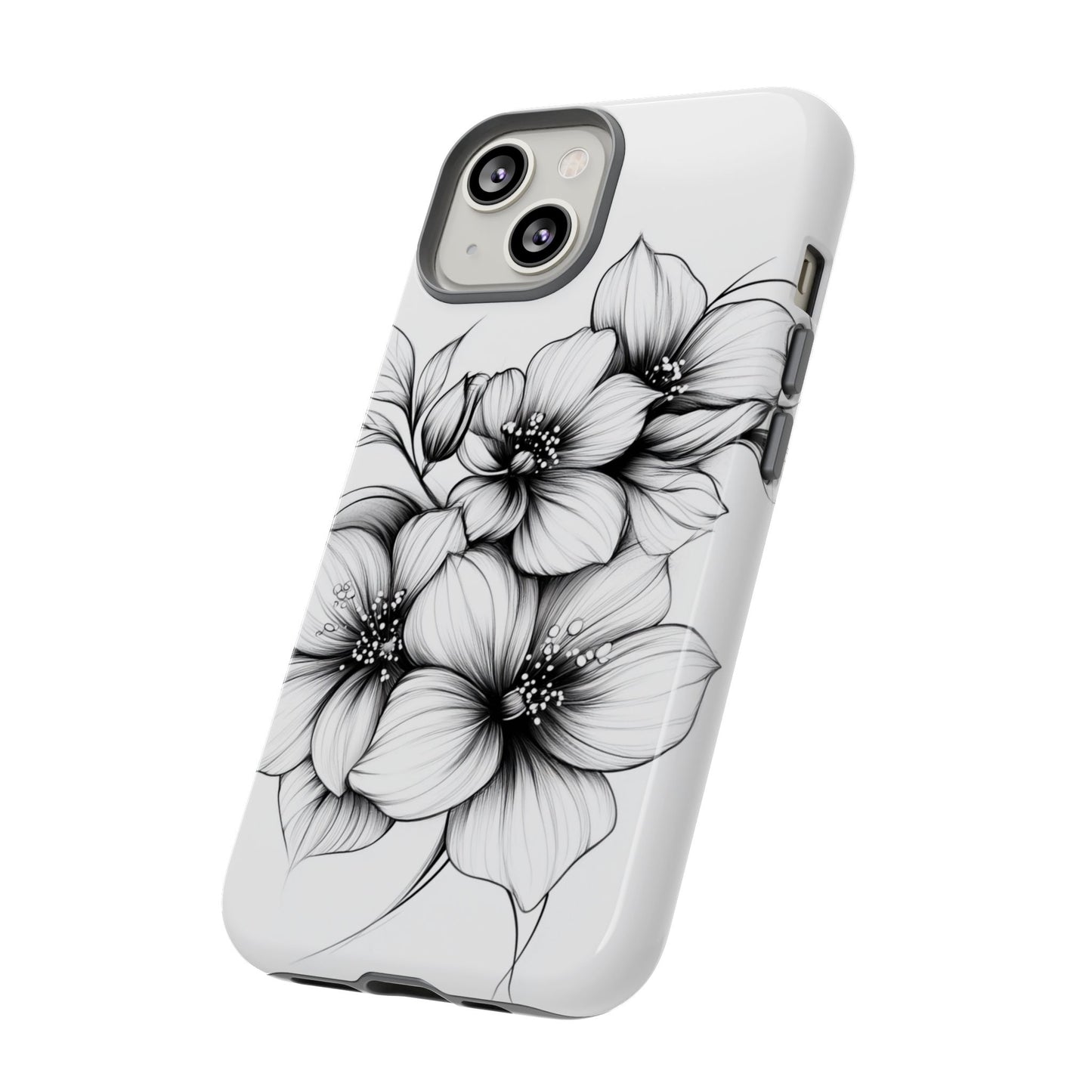 Floral Sketch Tough Case — Black & White Hand-Drawn Blossom Phone Cover