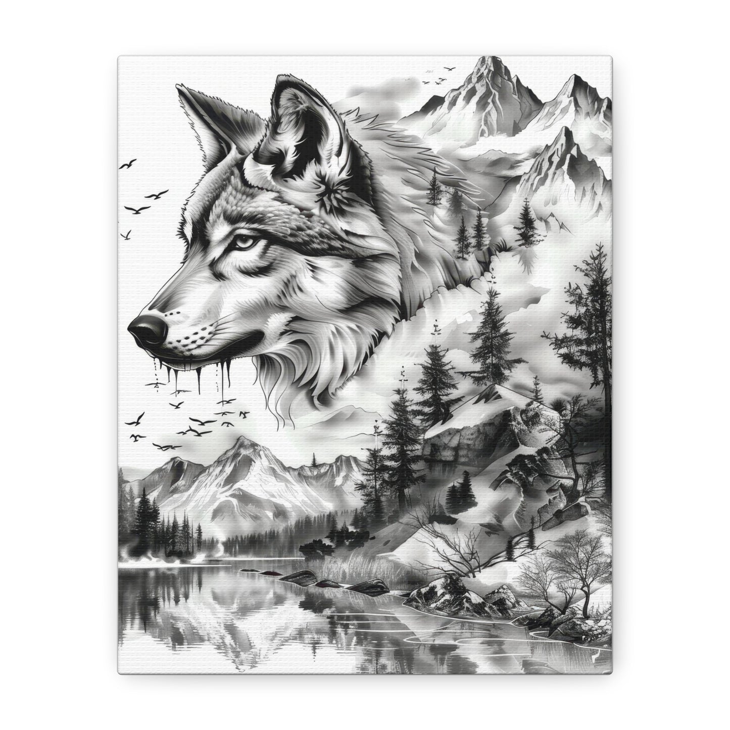 Wolf Mountain Canvas Art – Black & White Wilderness Wall Decor