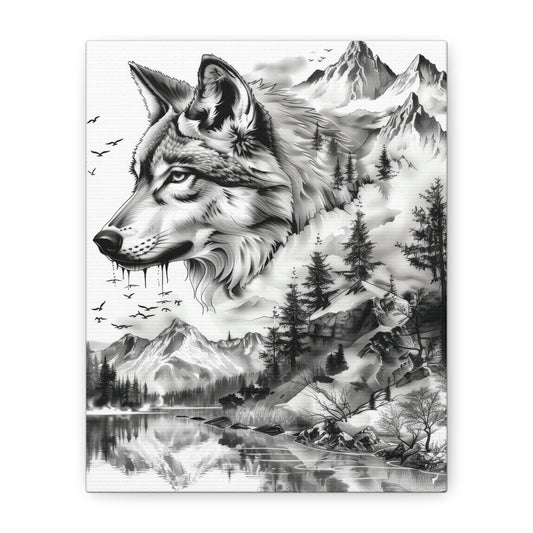 Wolf Mountain Canvas Art – Black & White Wilderness Wall Decor
