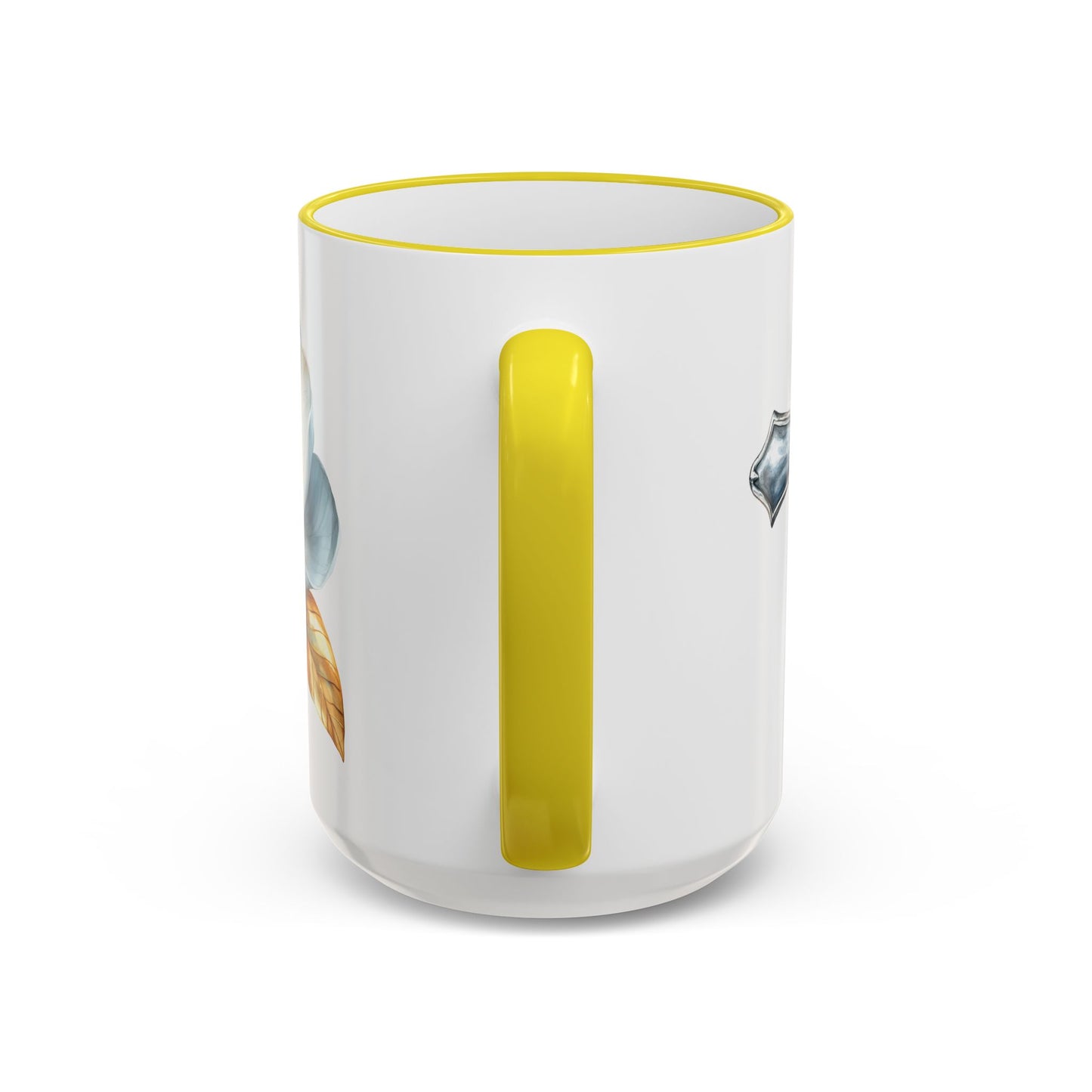 Floral Magnolia Accent Rim Mug with Cross, Blue & Gold Botanical Coffee Cup, 15oz