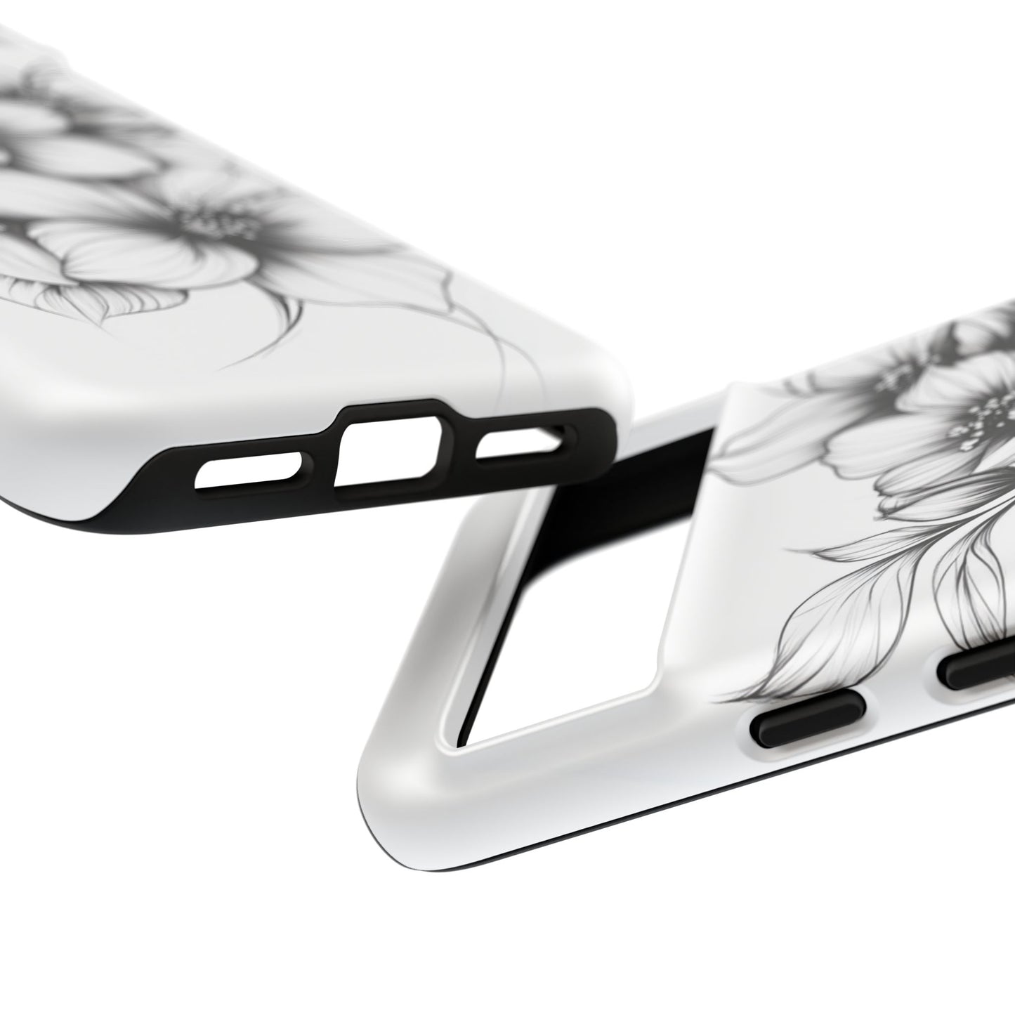 Floral Sketch Tough Case — Black & White Hand-Drawn Blossom Phone Cover