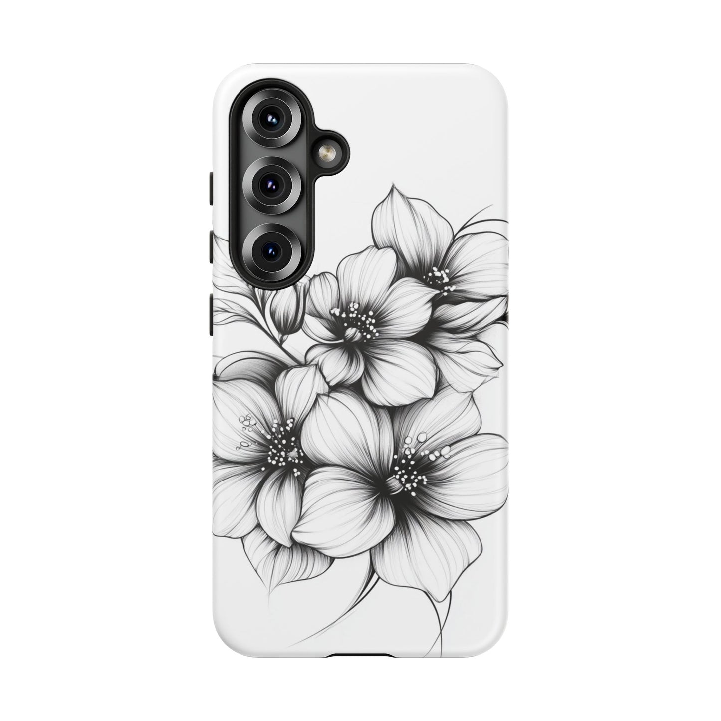 Floral Sketch Tough Case — Black & White Hand-Drawn Blossom Phone Cover