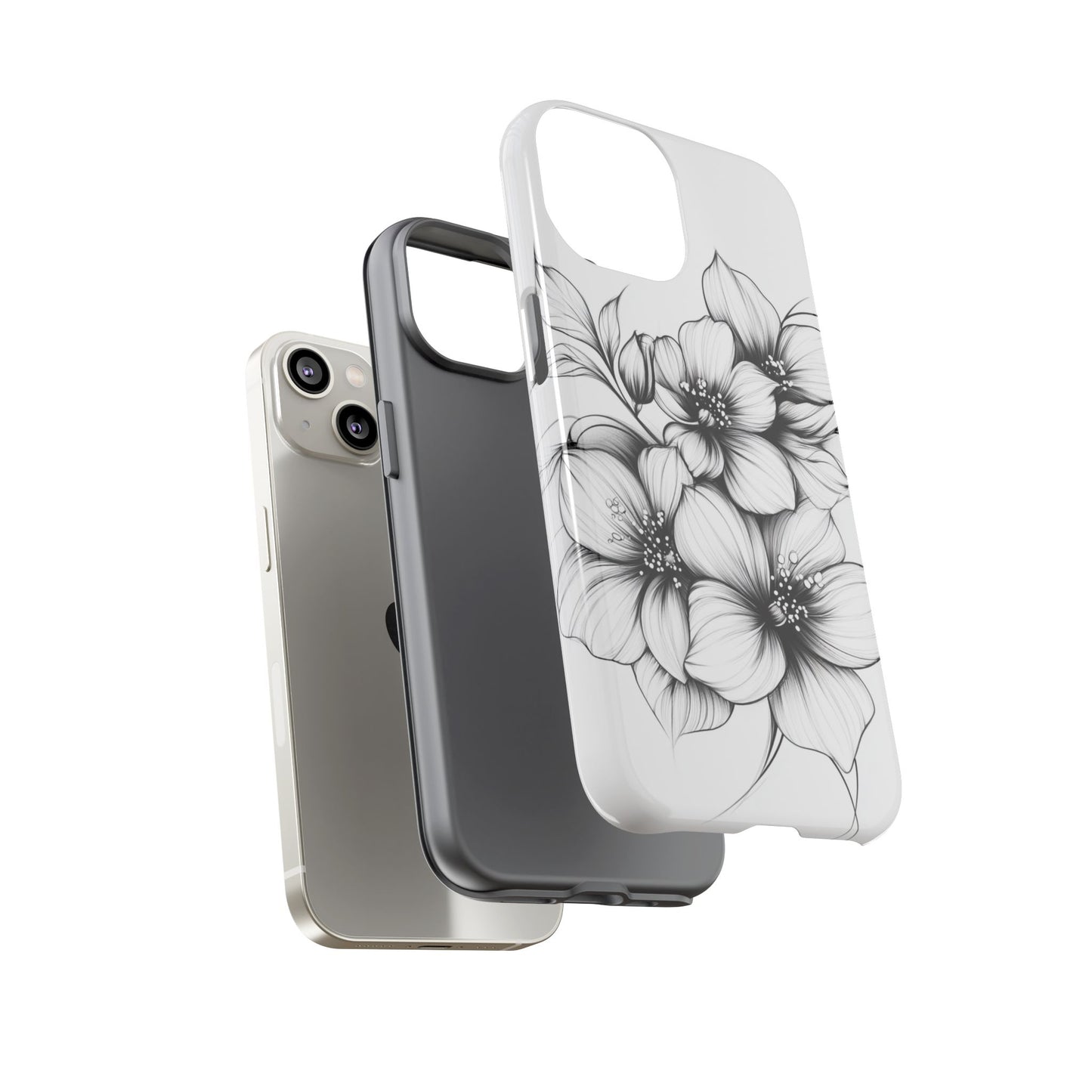 Floral Sketch Tough Case — Black & White Hand-Drawn Blossom Phone Cover