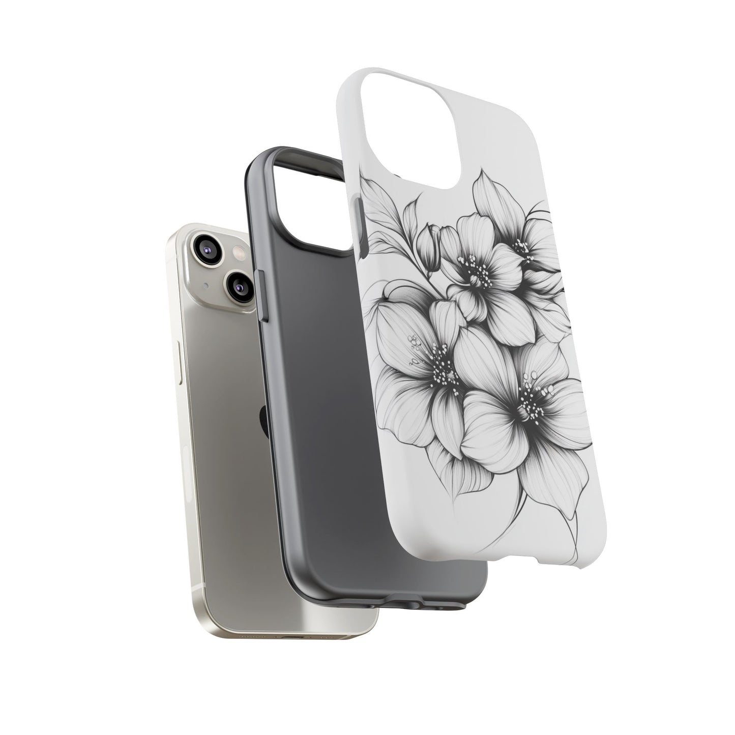 Floral Sketch Tough Case — Black & White Hand-Drawn Blossom Phone Cover
