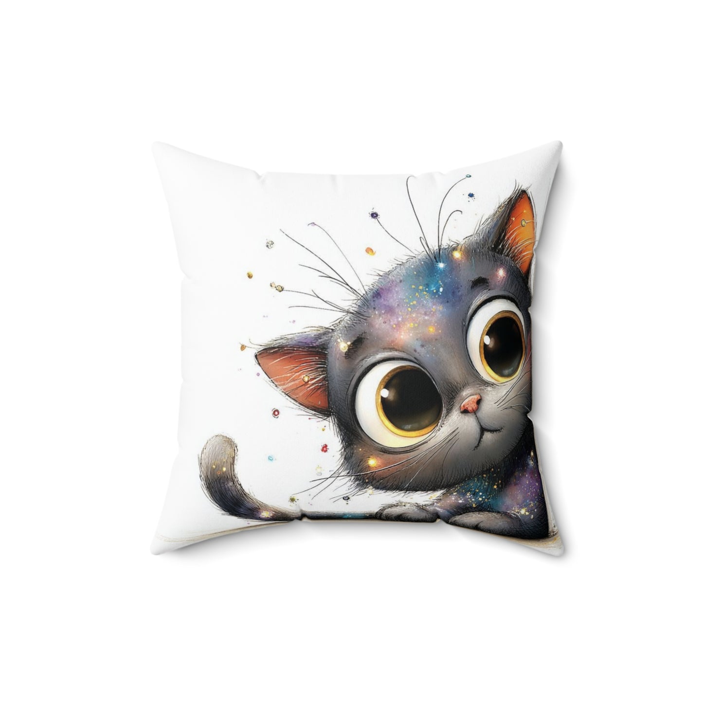 Galaxy Kitten Throw Pillow — Cute Big-Eyed Cat Decorative Cushion