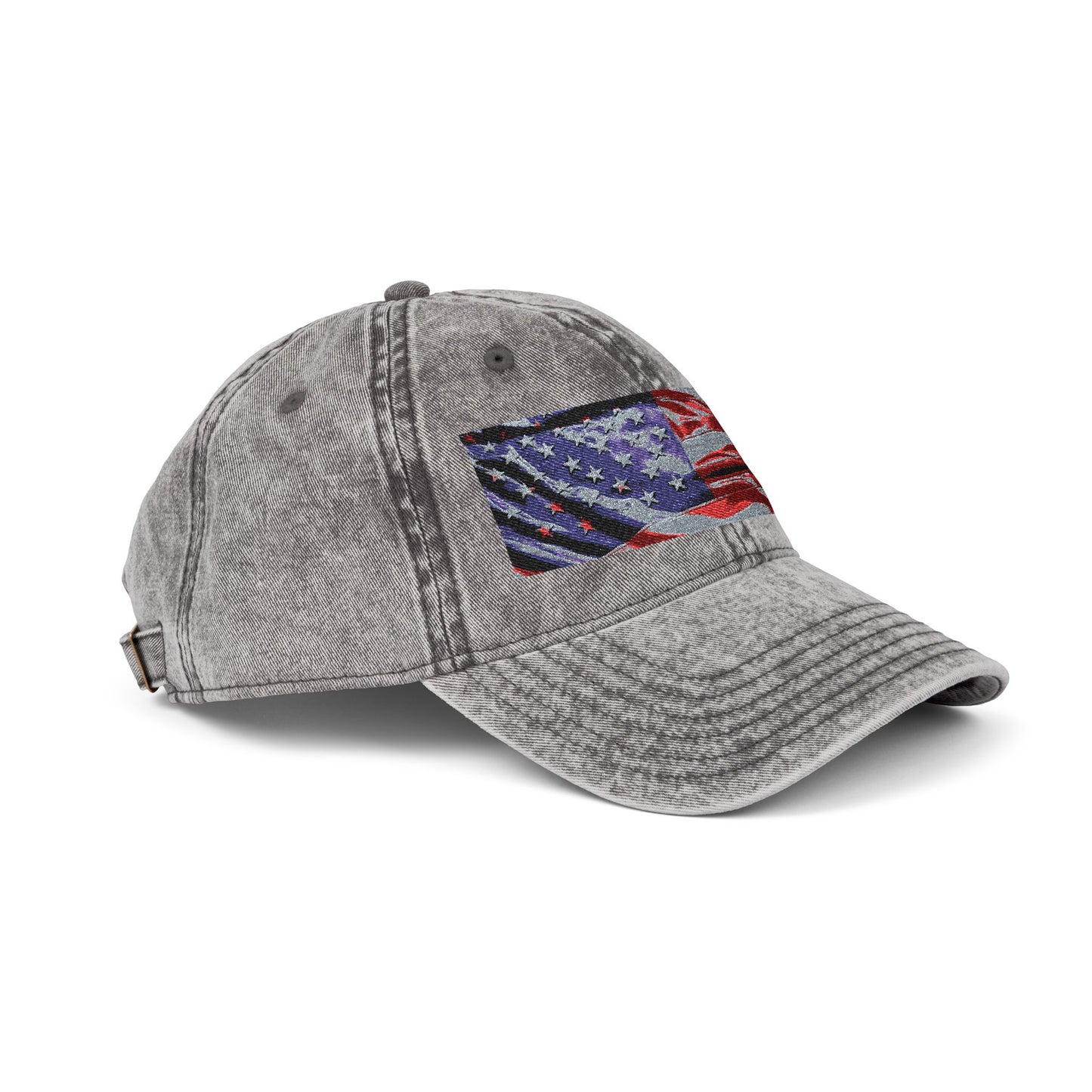 Vintage Embroidered American Flag Cap — Distressed Patriotic Baseball Hat