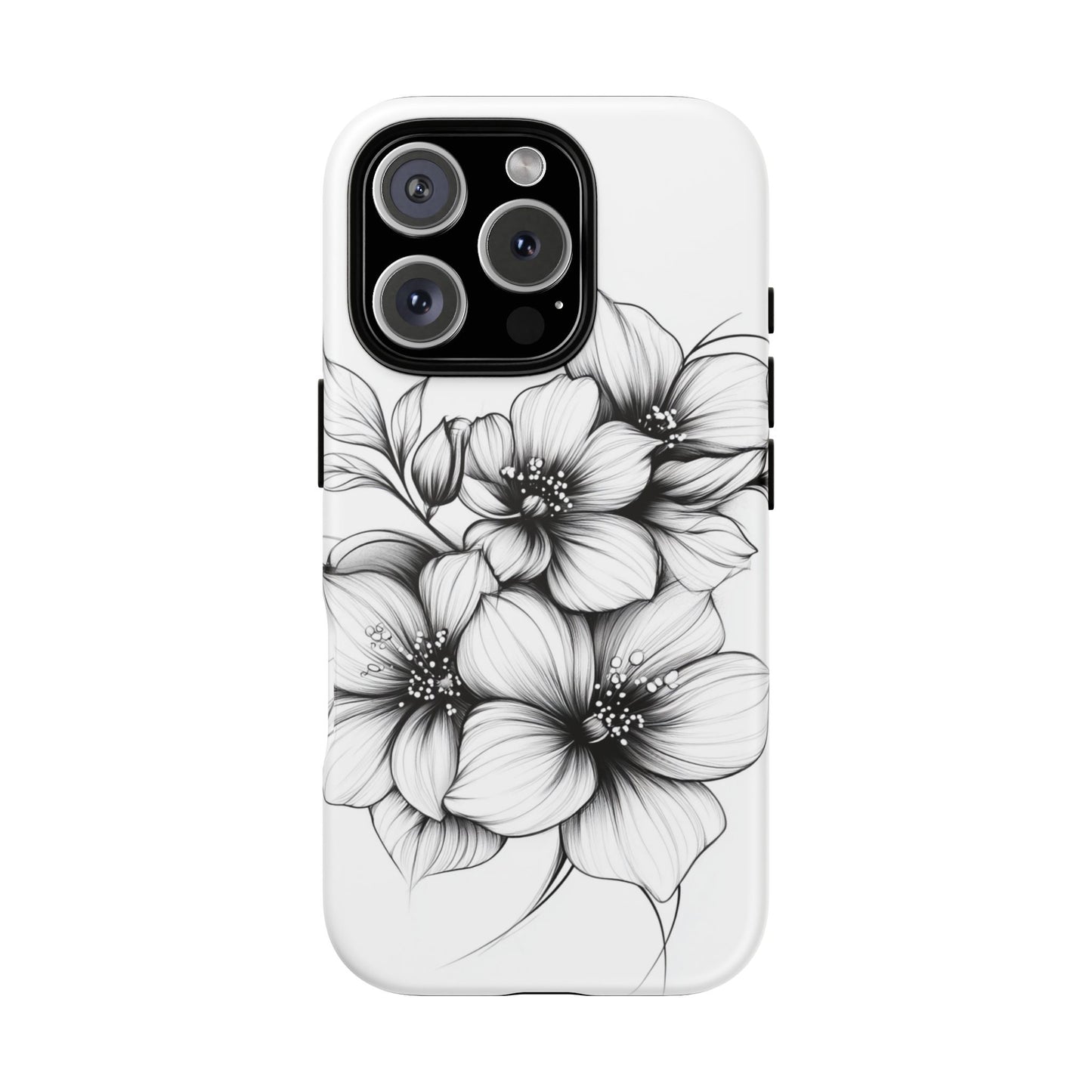 Floral Sketch Tough Case — Black & White Hand-Drawn Blossom Phone Cover