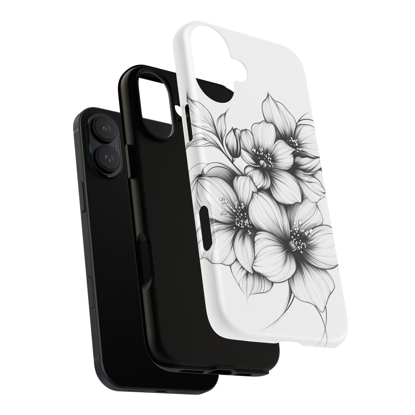 Floral Sketch Tough Case — Black & White Hand-Drawn Blossom Phone Cover