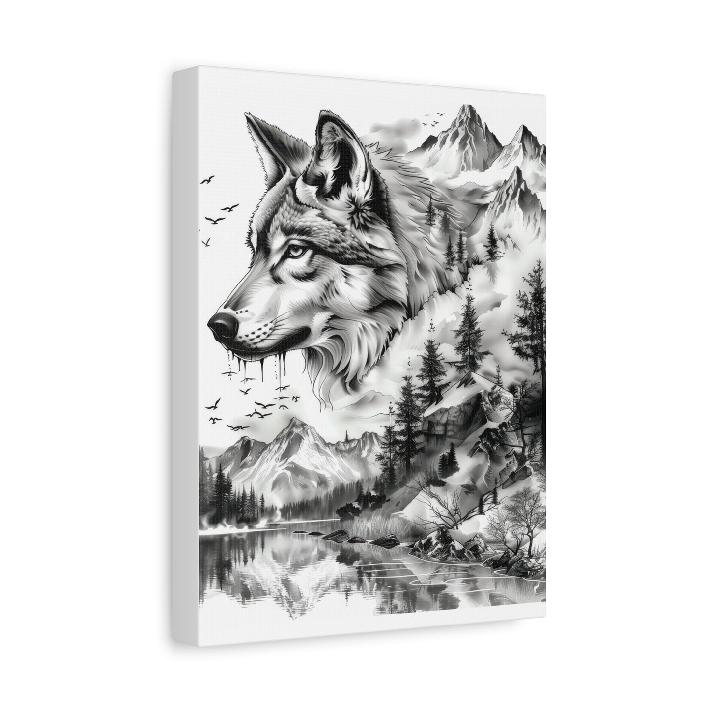 Wolf Mountain Canvas Art – Black & White Wilderness Wall Decor