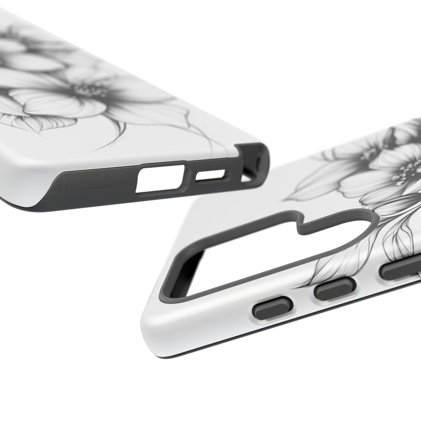 Floral Sketch Tough Case — Black & White Hand-Drawn Blossom Phone Cover