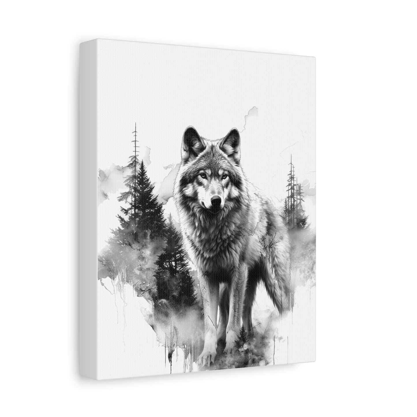 Wolf Canvas Wall Art — Black & White Forest Wolf Matte Stretched Canvas